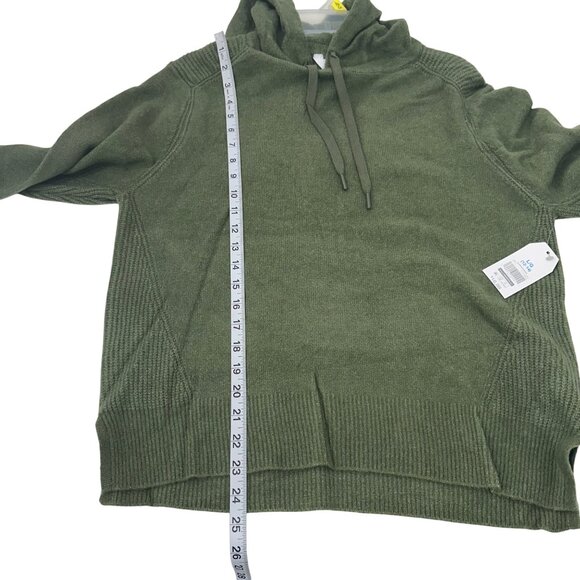 Time And Tru Women Green Hooded Sweater SZ L 12-14 Acrylic Blend Casual Pullover - Picture 6 of 11